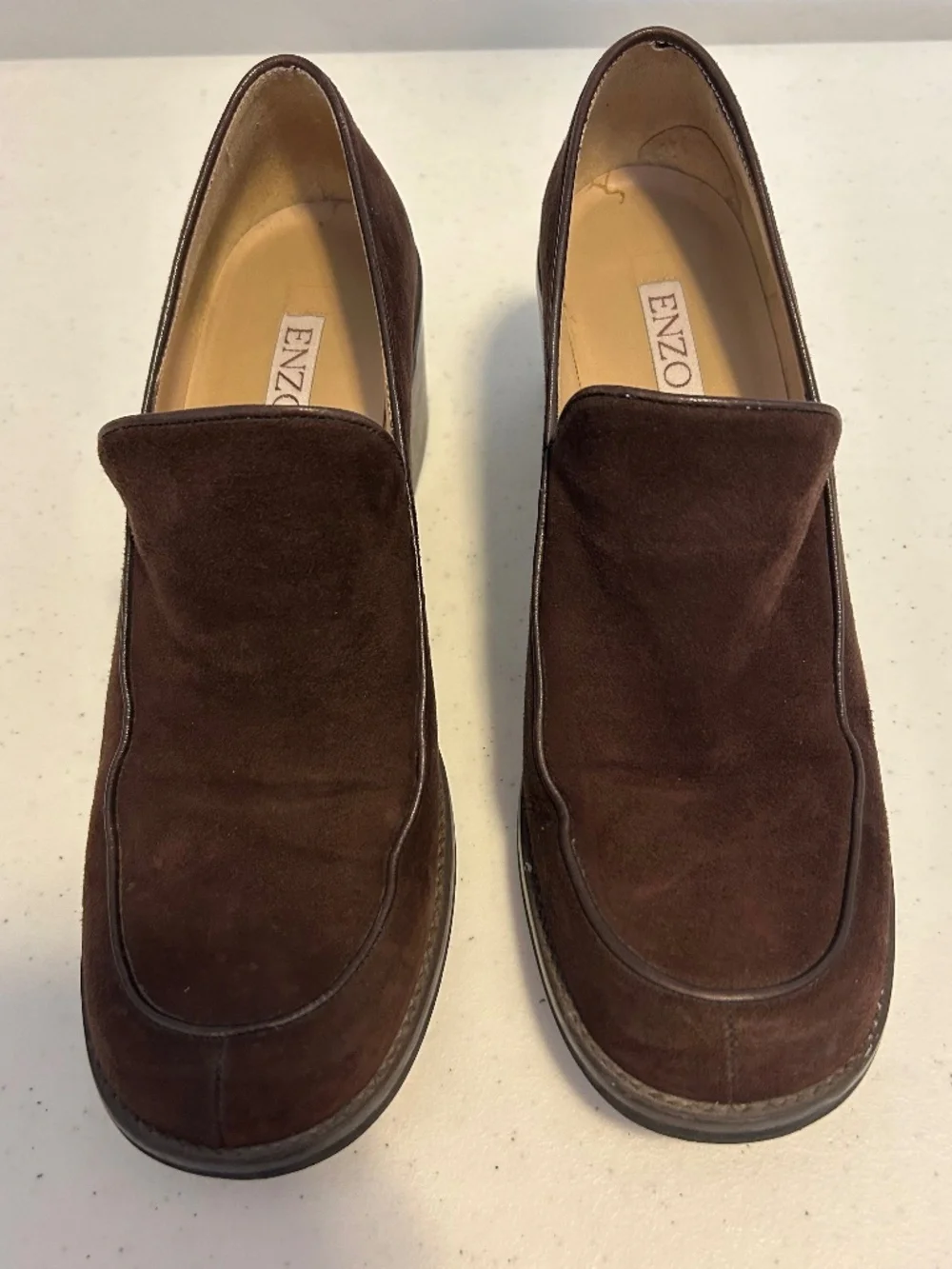 Enzo Angiolini Brown Suede Loafers – Classic Block Heel